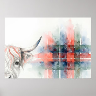 Watercolour Tartan Highland Cow Scottish Poster