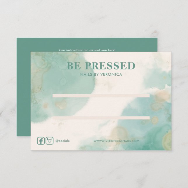 Watercolour Teal Chic Press On Nail Display Card (Front/Back)