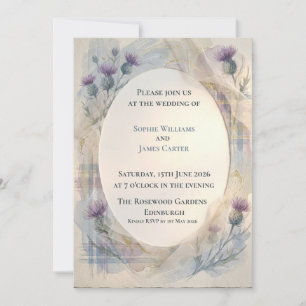 Watercolour Thistle Tartan Oval Wedding Invitation