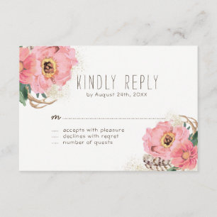 Watercolour Tribal Bohemian Feathers RSVP Cards