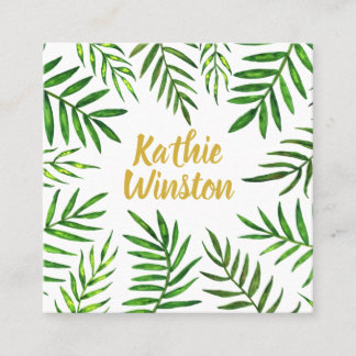 Watercolour tropical leaves plant greenery square business card