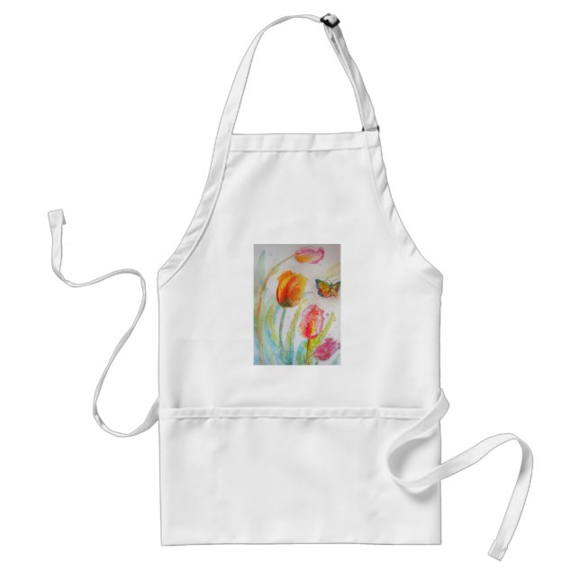 Watercolour Tulip Flower Floral Art Kitchen Apron (Front)