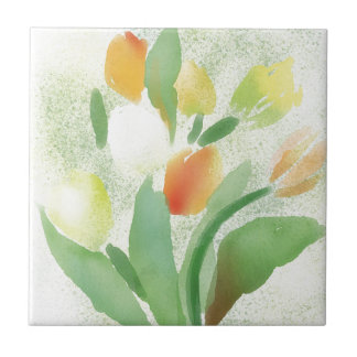 Watercolour tulip flowers, original artwork tile