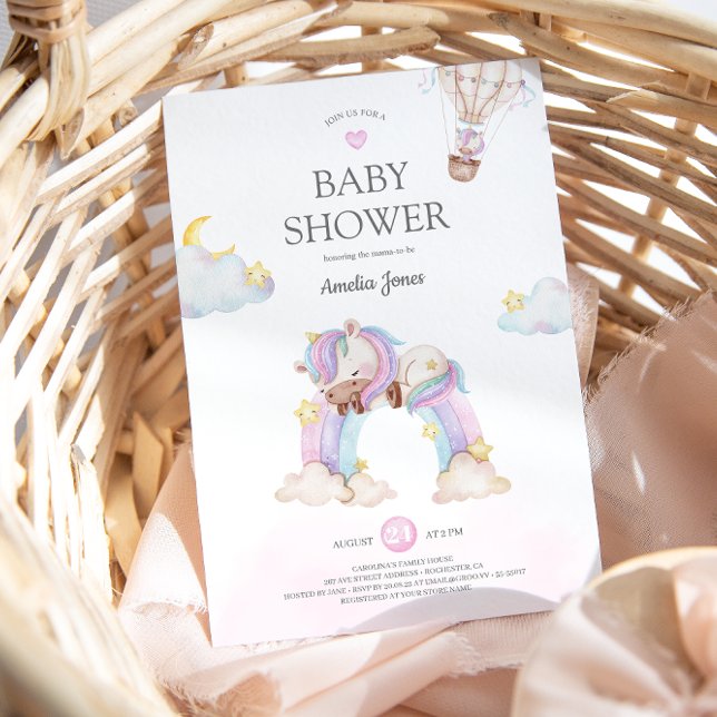Watercolour Unicorn and Rainbow Baby Shower  Invit Invitation (Creator Uploaded)