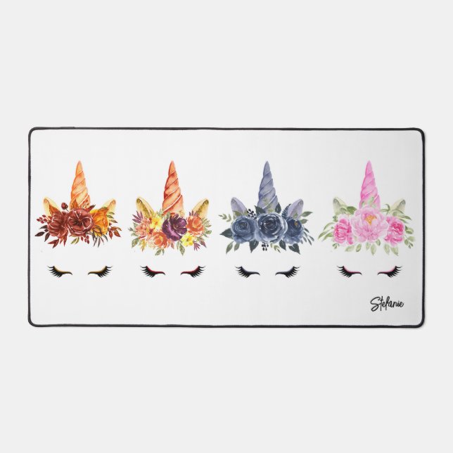 Watercolour Unicorns Seasons Personalised Desk Mat (Front)