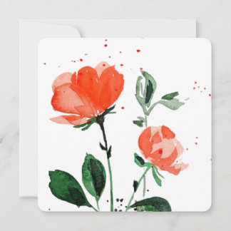 Watercolour Vermillion Roses Greeting Card