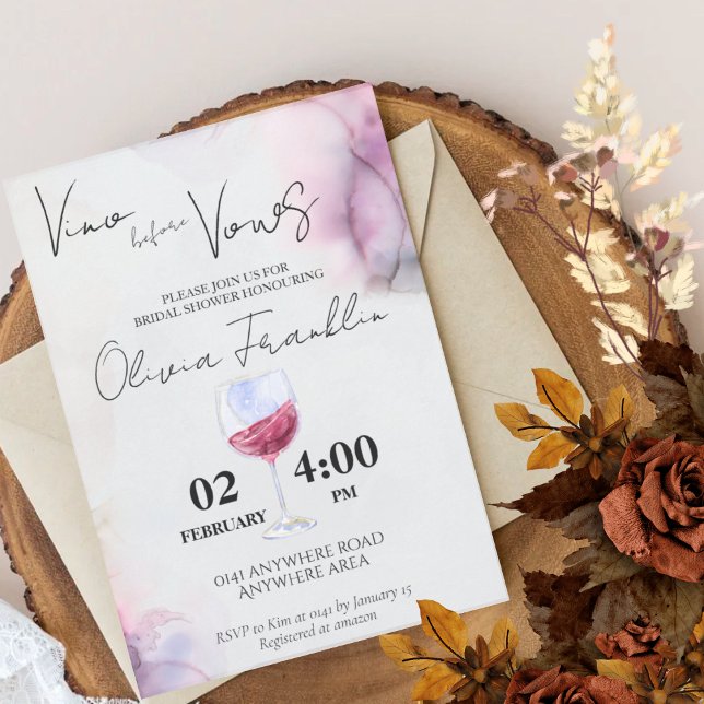 Watercolour vino before vows bridal shower invitation (Creator Uploaded)