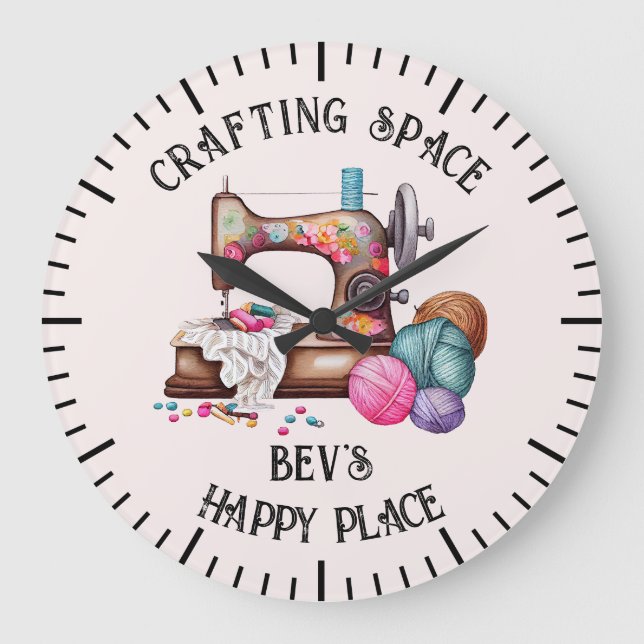 Watercolour vintage sewing machine large clock (Front)