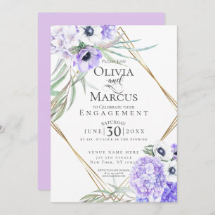 Watercolour Violet Anemone Floral  Geometric Frame Invitation