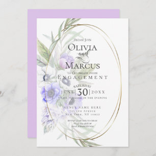 Watercolour Violet Anemone Floral  Oval Frame Invitation