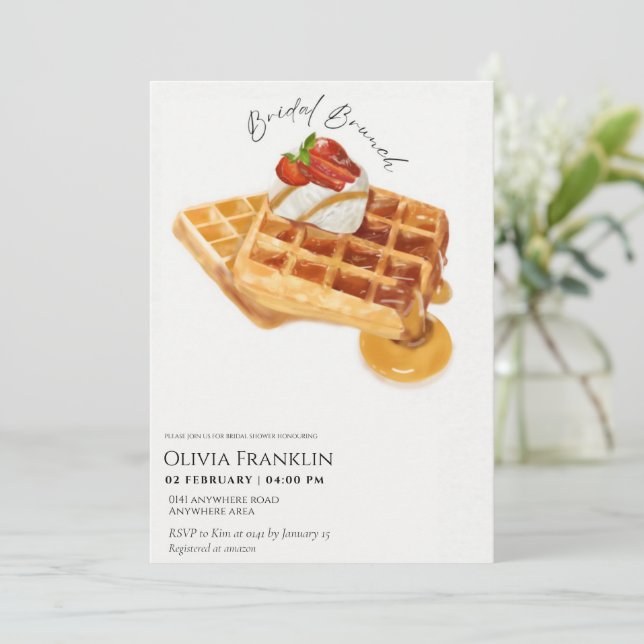 Watercolour waffle bridal brunch invitation (Standing Front)