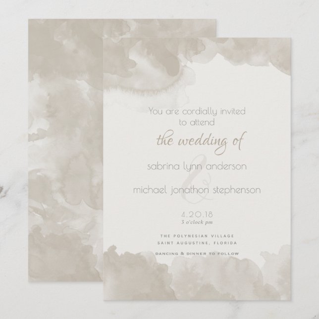 Watercolour Wash in Mushroom by  theBarefootBride™ Invitation (Front/Back)