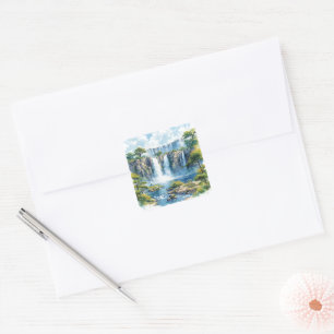 Watercolour Waterfall Victoria Falls 2 Nature Square Sticker