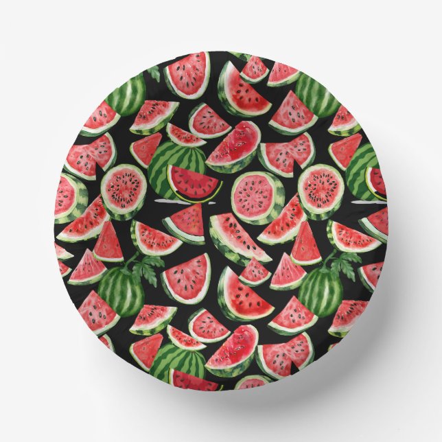 Watercolour Watermelon Paper Bowls – Summer Party Plate (Front)