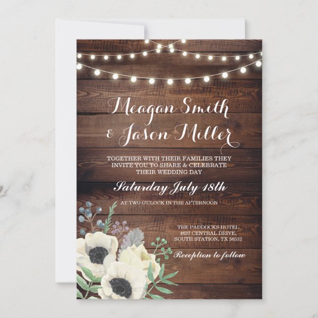 Watercolour Wedding Invitation Anemone Wood Floral (Front)