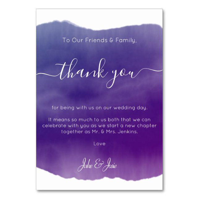 Watercolour Wedding thank you Table Card (Front)