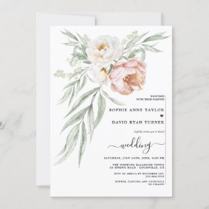 Watercolour White Dusty Rose Flowers Wedding  Invitation