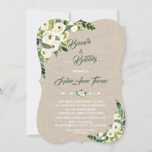 Watercolour White Floral Burlap Brunch & Bubbly Invitation