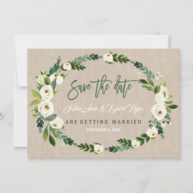 Watercolour White Floral Handwriting Save The Date (Front)