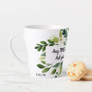 Watercolour White flowers Coffee Quote Monogram Latte Mug