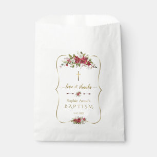 Watercolour White Red Poinsettia Gold Baptism Favour Bags