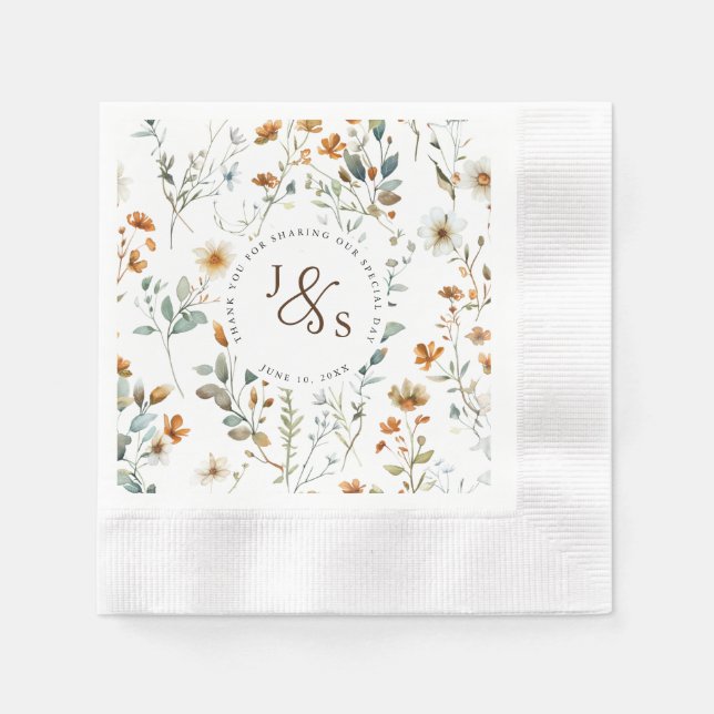  Watercolour wild flower Boho style engagement Napkin (Front)