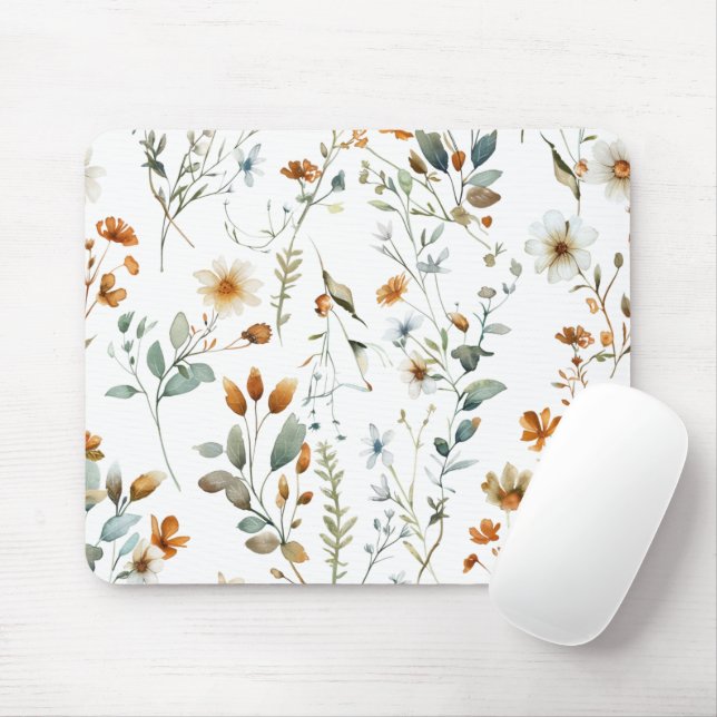  Watercolour wild flower Boho style Mouse Mat (With Mouse)