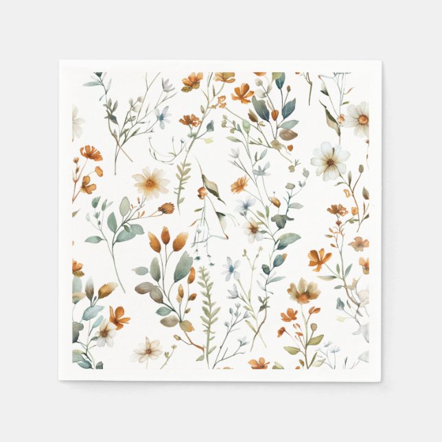 Watercolour wild flower Boho style Napkin (Front)