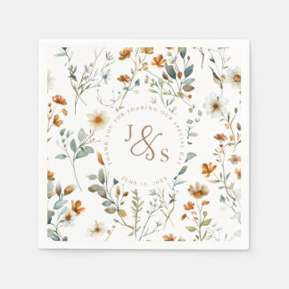 Watercolour wild flower Boho wedding Napkin