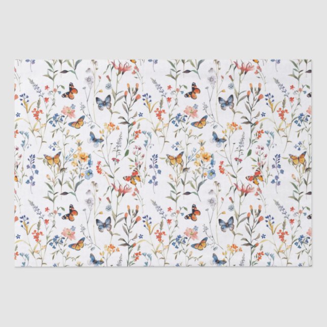 Watercolour wild flower butterfly Packaging Tissue Paper (Front)