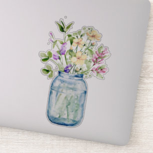 Watercolour Wild Flower Posy Bouquet Glass Jar