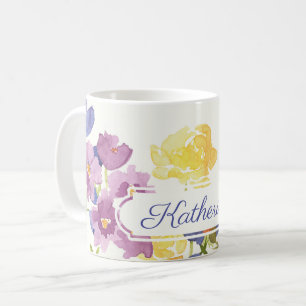 Watercolour Wild Flowers Personalised Name Mug