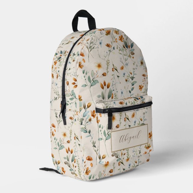  Watercolour wildflower boho personalised Printed Backpack (Back Corner Left)
