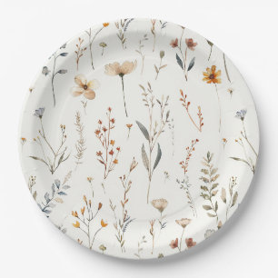 Watercolour wildflower boho style paper plate