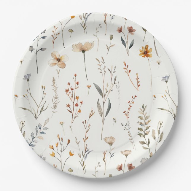 Watercolour wildflower boho style paper plate (Front)