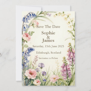 Watercolour Wildflower Botanical Save the Date Car