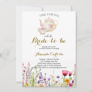 Watercolour Wildflower Time for Tea Bridal shower Invitation