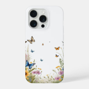 Watercolour Wildflowers Grasses And Butterflies, iPhone 15 Pro Case