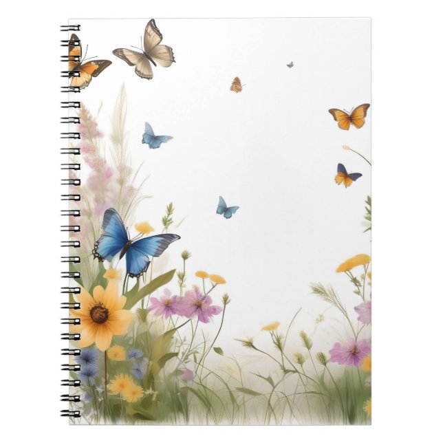 Watercolour Wildflowers Grasses And Butterflies, Notebook (Front)