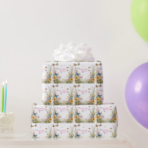 Watercolour Wildflowers Grasses And Butterflies, Wrapping Paper