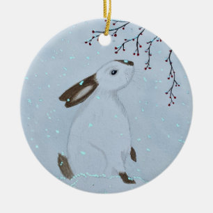 Watercolour Winter Bunny Rabbit Ceramic Tree Decoration