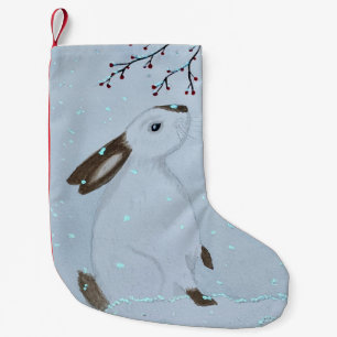 Watercolour Winter Bunny Rabbit Small Christmas Stocking