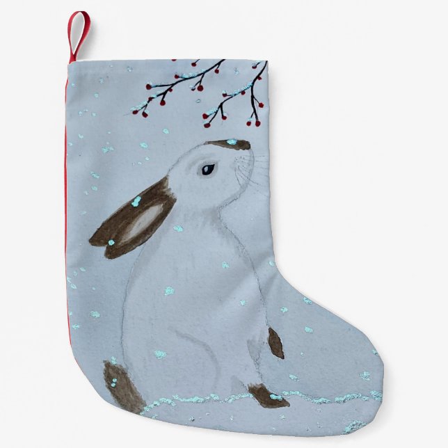 Watercolour Winter Bunny Rabbit Small Christmas Stocking (Front)