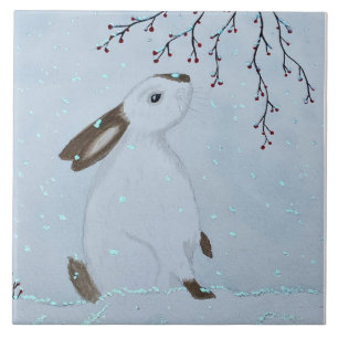 Watercolour Winter Bunny Rabbit Tile