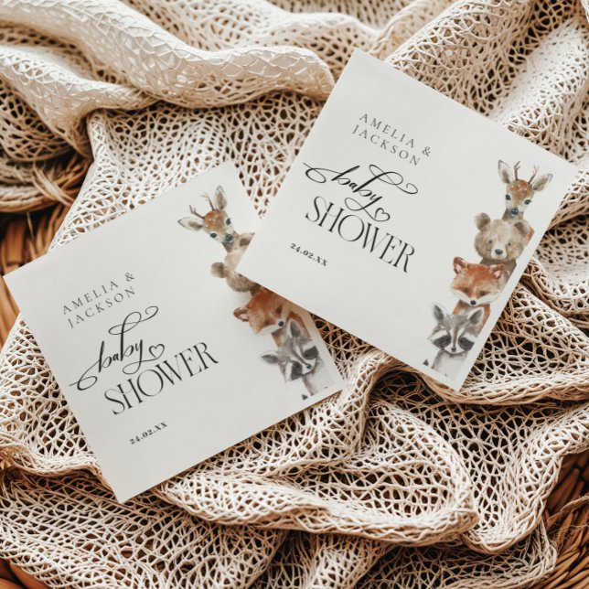 Watercolour Woodland Animals Modern Baby Shower Napkin (Creator Uploaded)