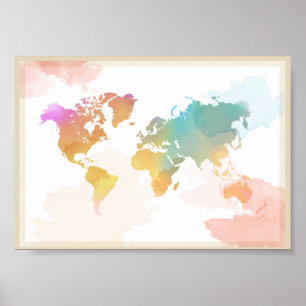 Watercolour World Map Poster