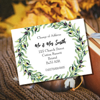 Watercolour Wreath Change of Address Postcard 