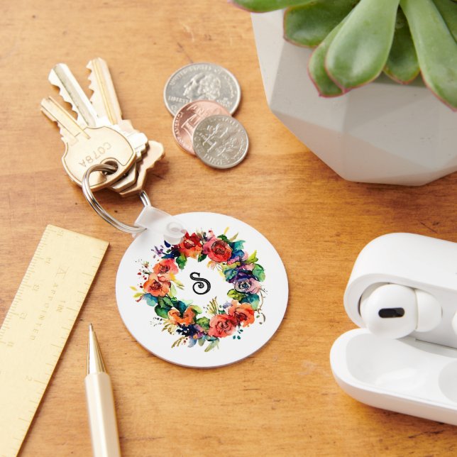 Watercolour Wreath Key Ring (Desk)
