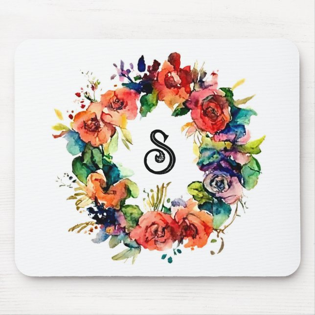 Watercolour Wreath  Mouse Mat (Front)