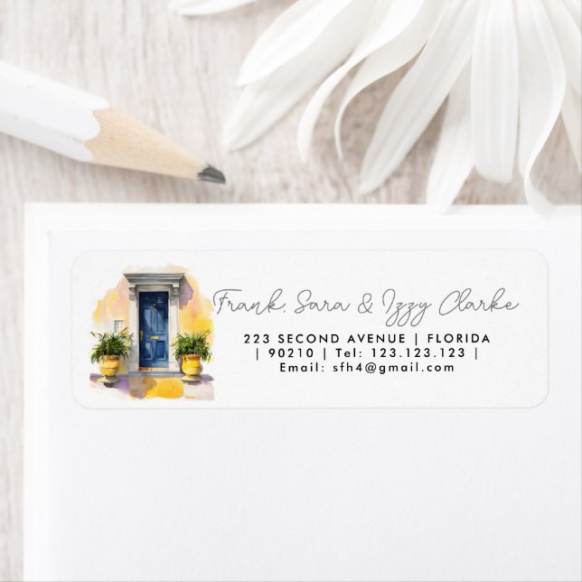 watercolour yellow blue front door elegant wedding (Insitu)